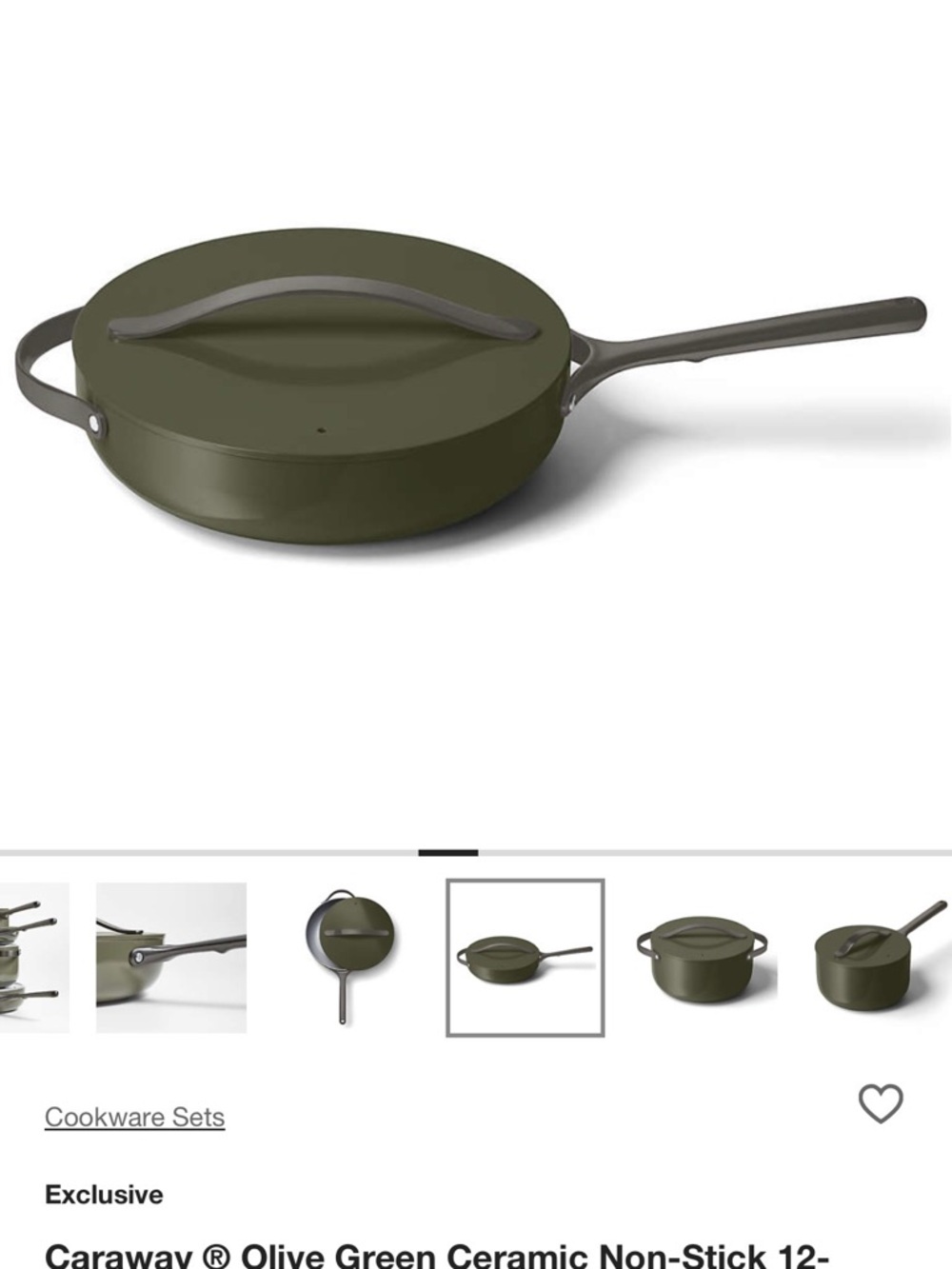 Caraway x Crate & Barrel Olive 10.5” Fry Pan Gunmetal Handle RARE no lid